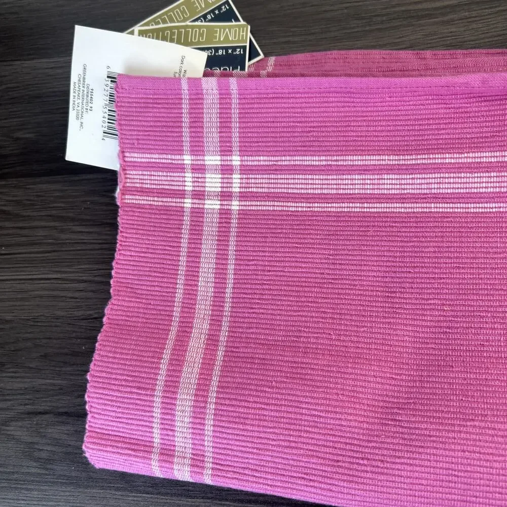 Pink Ribbed Woven Cotton Placemats 12x18 New W/ Tags India Set Of 5 White